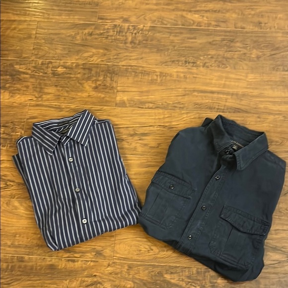 2 Banana Republic Blue and White Casual Button Down Shirt and Navy Shirt - Picture 13 of 15